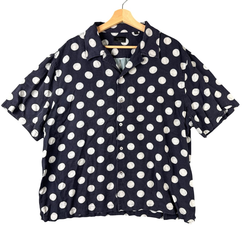 Todd Snyder Navy White Polka Dot Camp Collar Short Sleeve Shirt XL 26-SH8310897